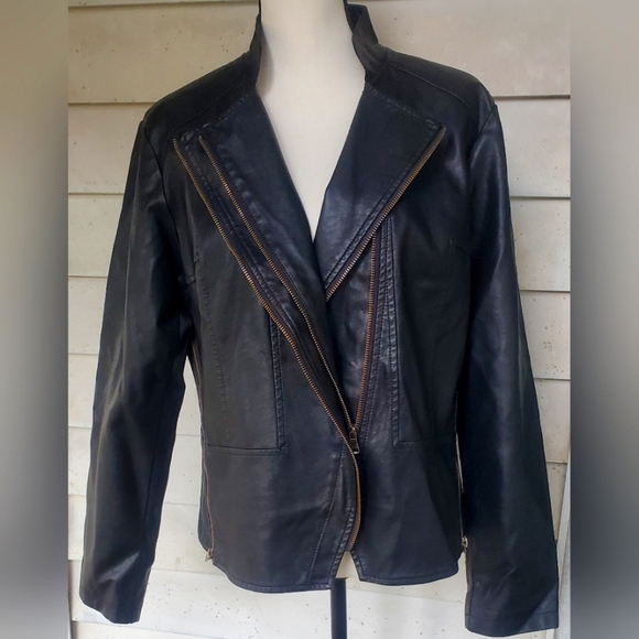 Tanming XL back faux‎ leather moto zipper lined jacket - Picture 2 of 12